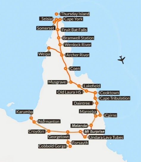 Cape York and Gulf Savannah Tour Map